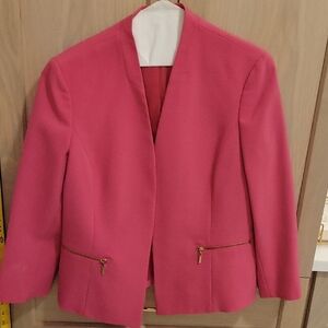 Kasper Bold Pink Blazer with Gold Zipper Accents